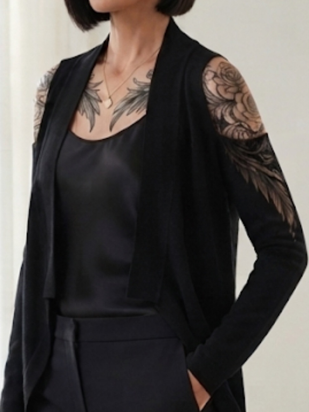 Halston Heritage Black Cold-Shoulder Sweater